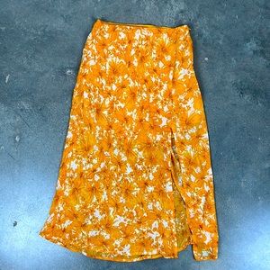 Gold floral midi skirt with slit